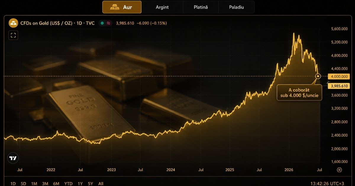 Aurul a coborât sub 4000 $/uncie. Ce înseamnă corecția din 2026
